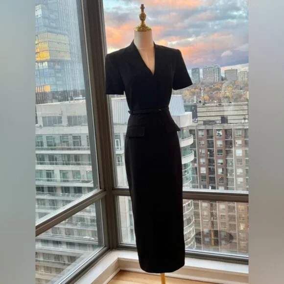 🆕 ROLAND MOURET 🧿 NWOT Belted Cady Midi Dress, Black - Sz UK 6 / US 2 - Picture 5 of 16